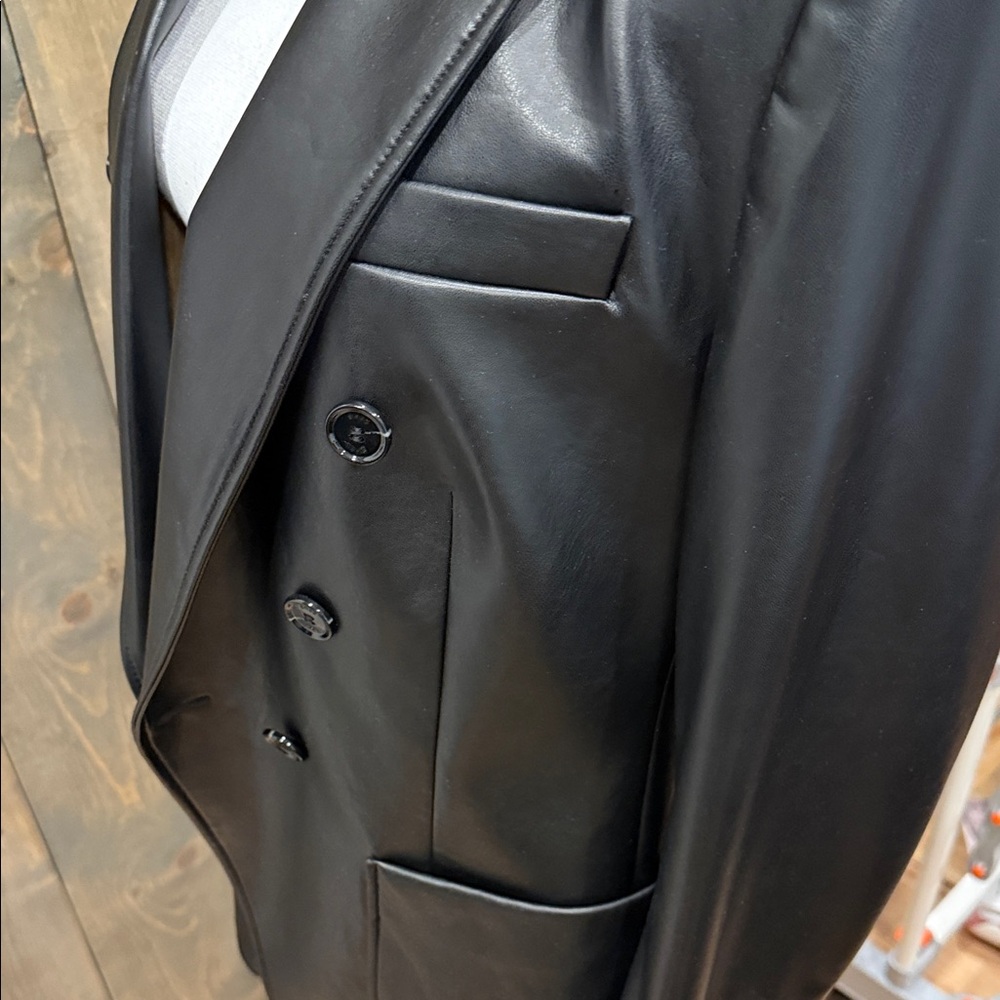 Boss Black Double-Breasted Vegan Leather Blazer - Picture 9 of 11